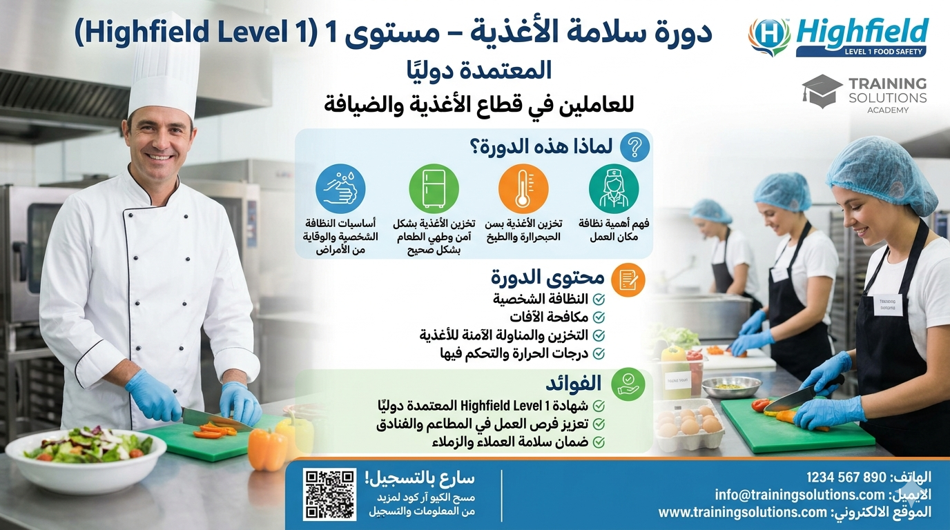 دورة سلامة الأغذية (Food Safety) شهادات Highfield (هيفيلد) مستوى 1